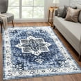 thumbnail image 1 of Hasoo Area Rug 9' x 12' Vintage Persian Rug Indoor Medallion Distressed Carpet Washable Rug Non-Shedding Non-Slip Rug for Living Room Bedroom, Blue, 1 of 7