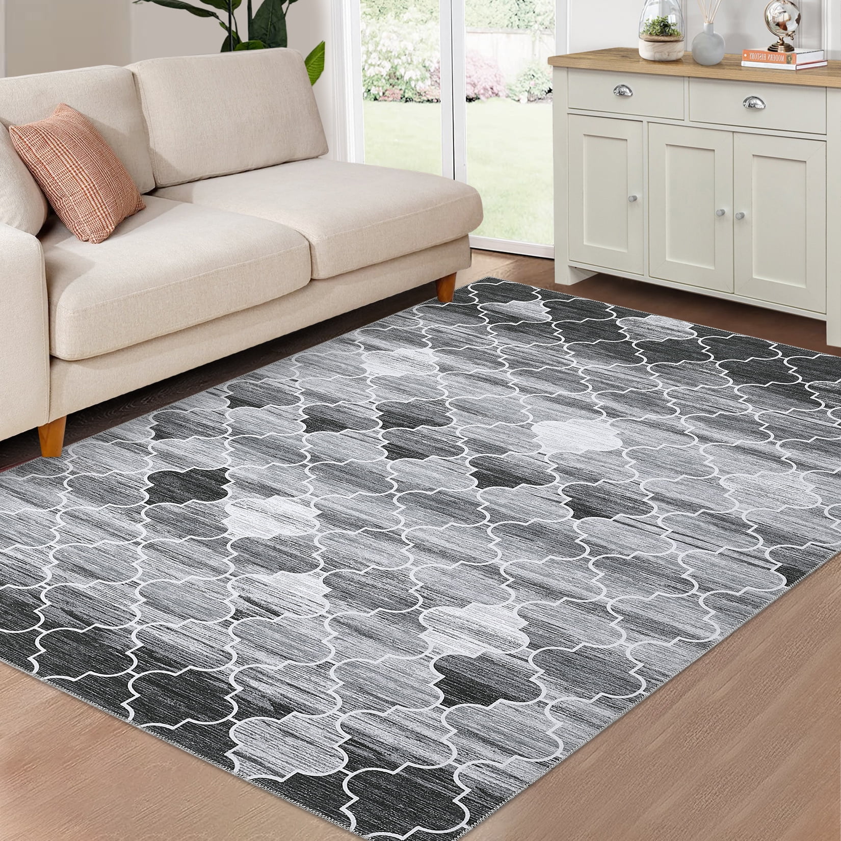 Hasso Rugs Hasoo 9' x 12' Moro Style Area Rug, Pet Friendly Low Pile, Non-Slip ...