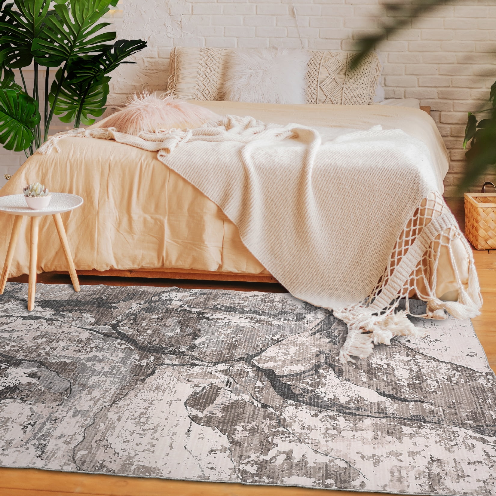 Hasoo Area Rug 9' x 12' Washable Rugs for Dining Room Abstract Marble Carpet Boho Soft Rug, Brown