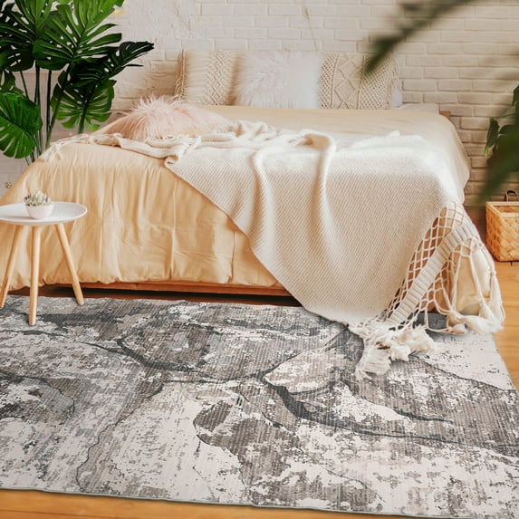 Hasoo Area Rug 9' x 12' Washable Rugs for Dining Room Abstract Marble Carpet Boho Soft Rug, Brown
