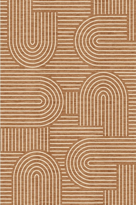 Hasoo Area Rug for Living Room 5' x 7' Washable Modern Geometric Rug with Brown Rainbow Stripped Lines Home Decor Indoor Carpet
