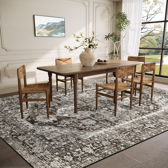 Hasoo Area Rug for Living Room 8' x 10' Vintage Carpet Machine Washable Rugs Bedroom Brown
