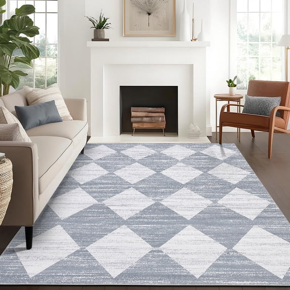 Hasoo Area Rug for Living Room 8x10 Distressed Washable Indoor Rugs Geometric Carpet for Bedroom, Gray