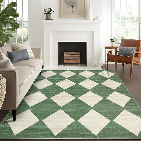 Hasoo Area Rug for Living Room 8x10 Distressed Washable Indoor Rugs Geometric Carpet for Bedroom, Green