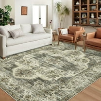 Hasoo Area Rug for Living Room Vintage Non Slip Throw Rugs Floral Bedroom Rug, Taupe 8' x 10'