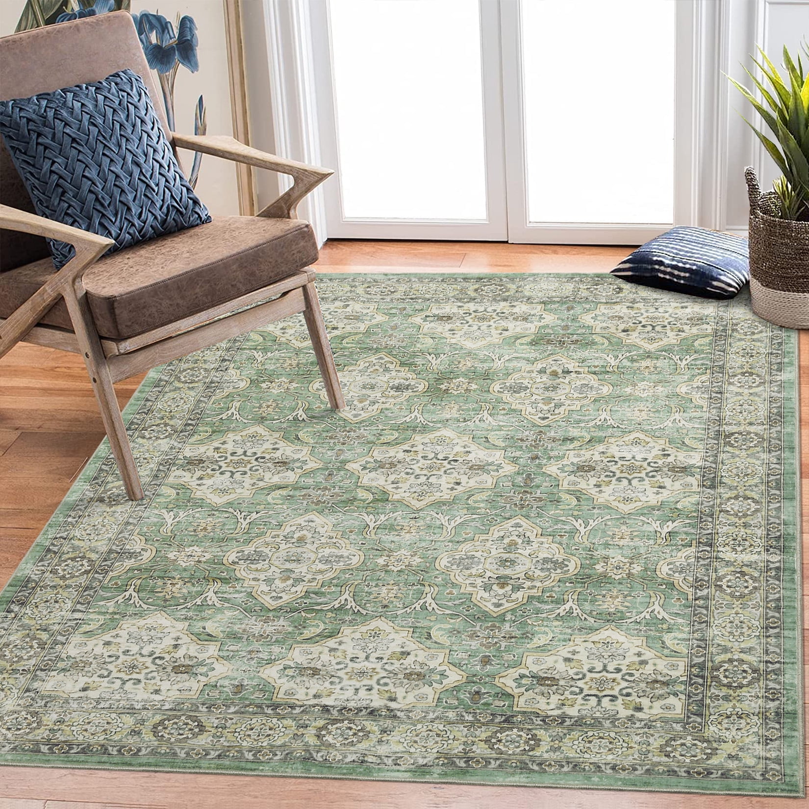 Hasoo Area Rug for Living Room Vintage Non Slip Throw Rugs Floral ...