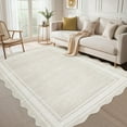thumbnail image 1 of Hasoo Beige Wavy Border Area Rug for Dining Room Indoor Bedroom Soft Textured 8' x 10' Carpet Stain-Resistant, 1 of 5