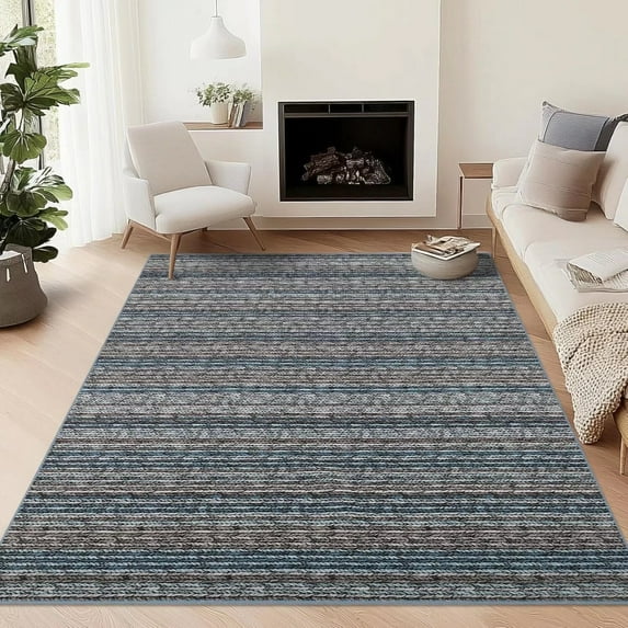 Hasoo Blue Area Rug 5' x 7' Rugs for Living Room Washable Rugs Modern Geometric Printed Braid Indoor Rug Soft Lightweight Carpet