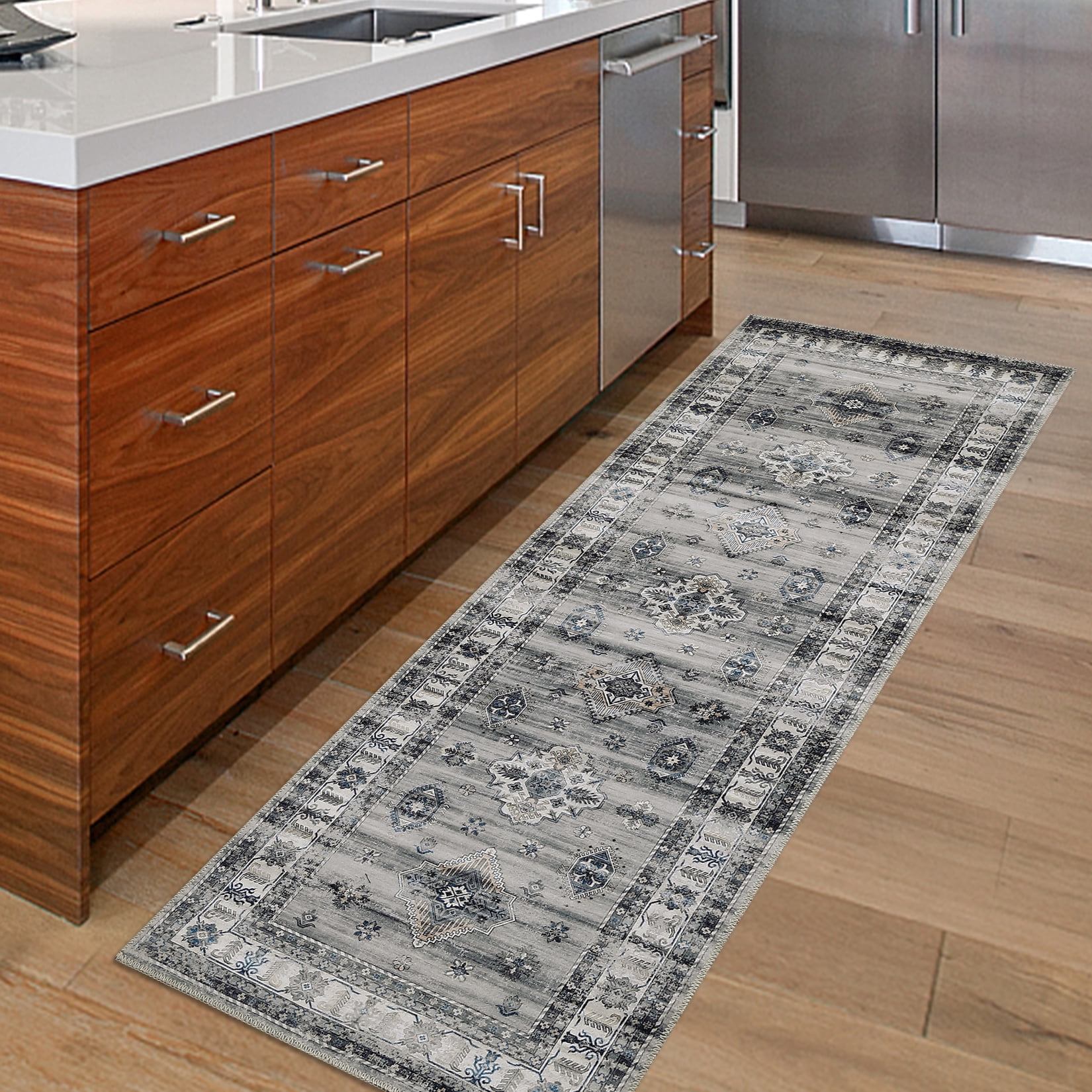 Hasoo Boho Runner Rug 2' x 6' Vintage Low Pile NonSlip Runner Rug for