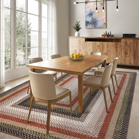 Hasoo Braided Texture Bordered Washable Carpet Non Slip Living Room 3' x 5' Area Rug Soft Stain Resistant Dining Room Throw Rug, Black Red