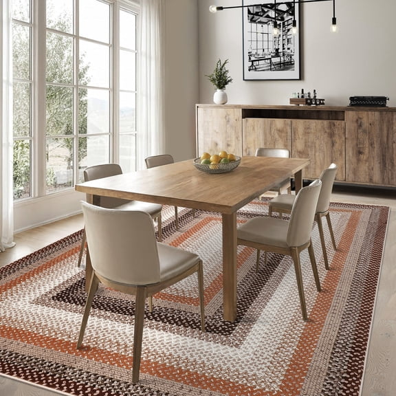 Hasoo Braided Texture Bordered Washable Carpet Non Slip Living Room 5' x 7' Area Rug Soft Stain Resistant Dining Room Throw Rug, Green Pink