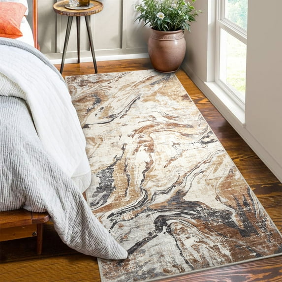 Hasoo Brown 2' x 6' Runner Rugs Washable Soft Abstract Carpet Indoor Runners Rugs for Floor Hallway Bedside Entry Rug