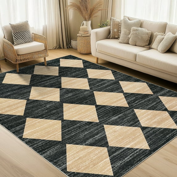 Hasoo Brown Black 10' x 13' Area Rug Geometric Rugs for Living Room Washable Modern Trellis Carpet for Bedroom