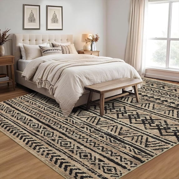 Hasoo Brown/Black Rugs for Living Room Washable 4x6 Area Rugs Moroccan Style Carpet Boho Bedroom Dining Room Throw Indoor Carpet