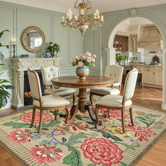 Hasoo Brown Washable Area Rugs 9' x 12' Rug for Living Room Floral Modern Non Slip Throw Indoor Carpet