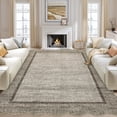 thumbnail image 1 of Hasoo Brown Wavy Border Area Rug for Dining Room Indoor Bedroom Soft Textured 8' x 10' Carpet Stain-Resistant, 1 of 7