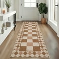 thumbnail image 1 of Hasoo Checkered Easy Jute Runner Rug 2x6 Kitchen Indoor Outdoor Entryway Non-Slip Washable Neutral Carpet for Front Door Porch, Yellow/Brown, 1 of 5