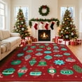 thumbnail image 1 of Hasoo Christmas Home Decor Bell Pattern Area Rug Washable 5' x 7' Modern Throw Rug for Living Room Indoor Red Carpet, 1 of 5