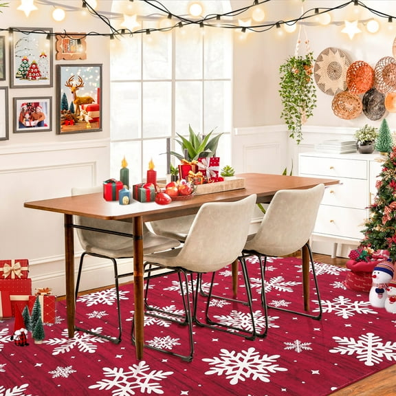 Hasoo Christmas Room Decor Area Rug Indoor Modern Washable Throw Rug for Living Room 9' x 12' Red Carpet
