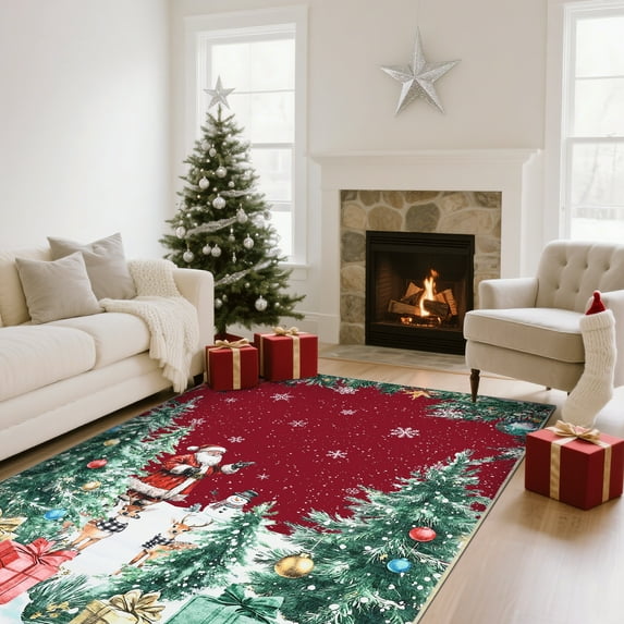 Hasoo Christmas Room Decor Carpet Indoor Modern Washable Throw Rug for Living Room 8' x 10' Red
