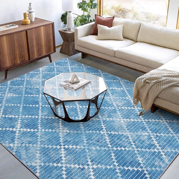 Hasoo Contemporary Geometric Diamond Area Rug, 5' x 7', Blue