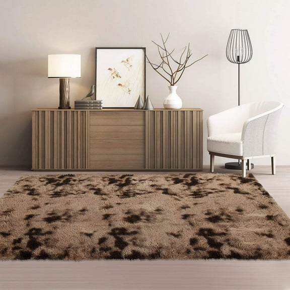 Hasoo Fluffy 5' x 8' Brown Area Rugs Soft and Thick Faux Indoor Shag Rug Home Decor Nursery Tie-dyed Carpets