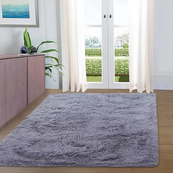 Hasoo Fluffy 5' x 8' Gray Area Rugs for Living Room Soft and Thick Faux Indoor Shag Rug Home Decor Carpets