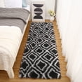thumbnail image 1 of Hasoo Geometric Plush Shag Runner Rug, Dark Grey, 2' x 8', 1 of 5