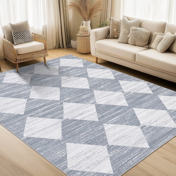 Hasoo Gray 10' x 13' Area Rug Geometric Rugs for Living Room Washable Modern Trellis Carpet for Bedroom