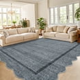 thumbnail image 1 of Hasoo Gray Wavy Border Area Rug for Dining Room Indoor Bedroom Soft Textured 6' x 9' Carpet Stain-Resistant, 1 of 7