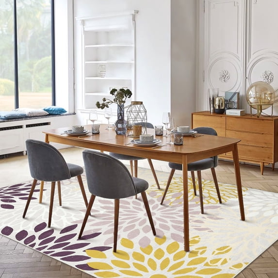 Hasoo Indoor 4' x 6' Area Rug Modern Floral Washable Rug for Living Room Non-Slip Floor Carpet for Bedroom, Yellow