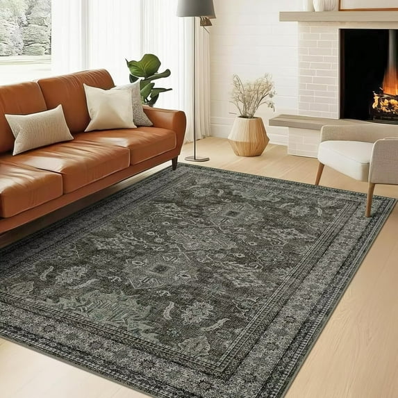 Hasoo Indoor Area Rug 5' x 7' Rugs for Living Room Vintage Floral Farmhouse Washable Non Slip Carpet for Bedroom, Green