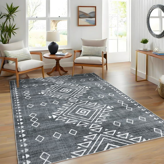 Hasoo Indoor Area Rugs 5' x 7' Rug for Bedroom Washable Modern Rhomboid Carpet, Gray