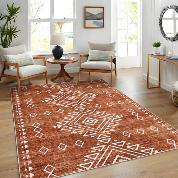 Hasoo Indoor Area Rugs 5' x 7' Rug for Bedroom Washable Modern Rhomboid Carpet, Red
