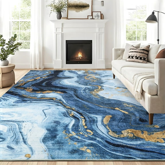 Hasoo Large 10' x 13' Washable Rugs for Living Room Abstract Rug Low-Pile Non Slip Easy Cleaning Neutral Modern Carpet, Green