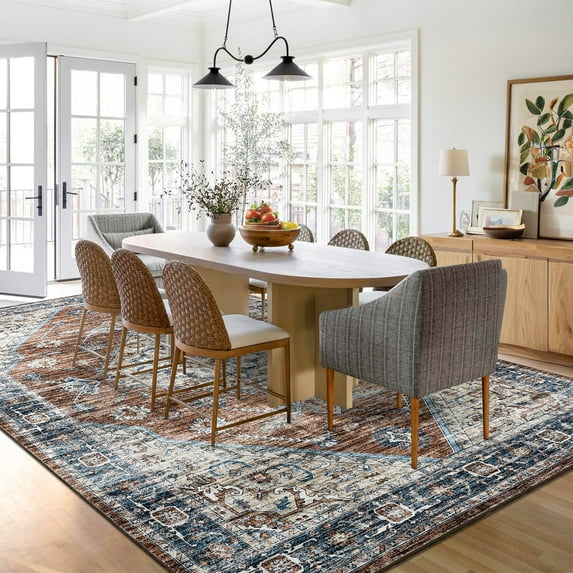 Hasoo Large 10'x13' Floral Washable Area Rug for Living Room Bedroom Non-Slip Indoor Carpet, Red