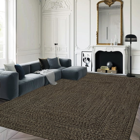 Hasoo Large 9' x 12' Modern Rug for Living Room Braided Pattern Non-slip Soft Indoor Carpet, Brown