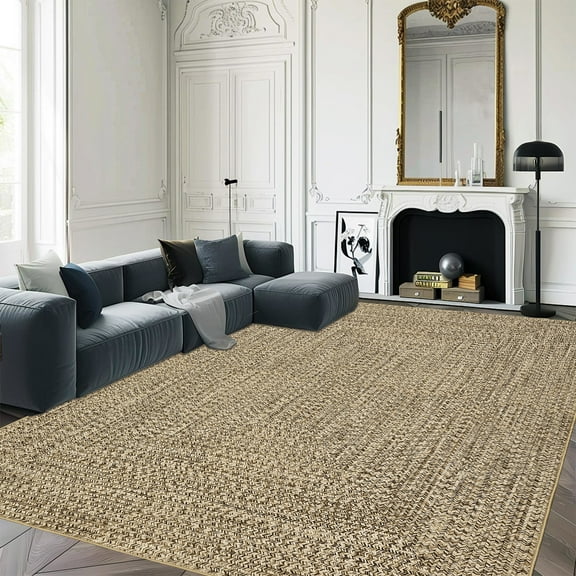 Hasoo Large 9' x 12' Modern Rug for Living Room Braided Pattern Non-slip Soft Indoor Carpet, Yellow