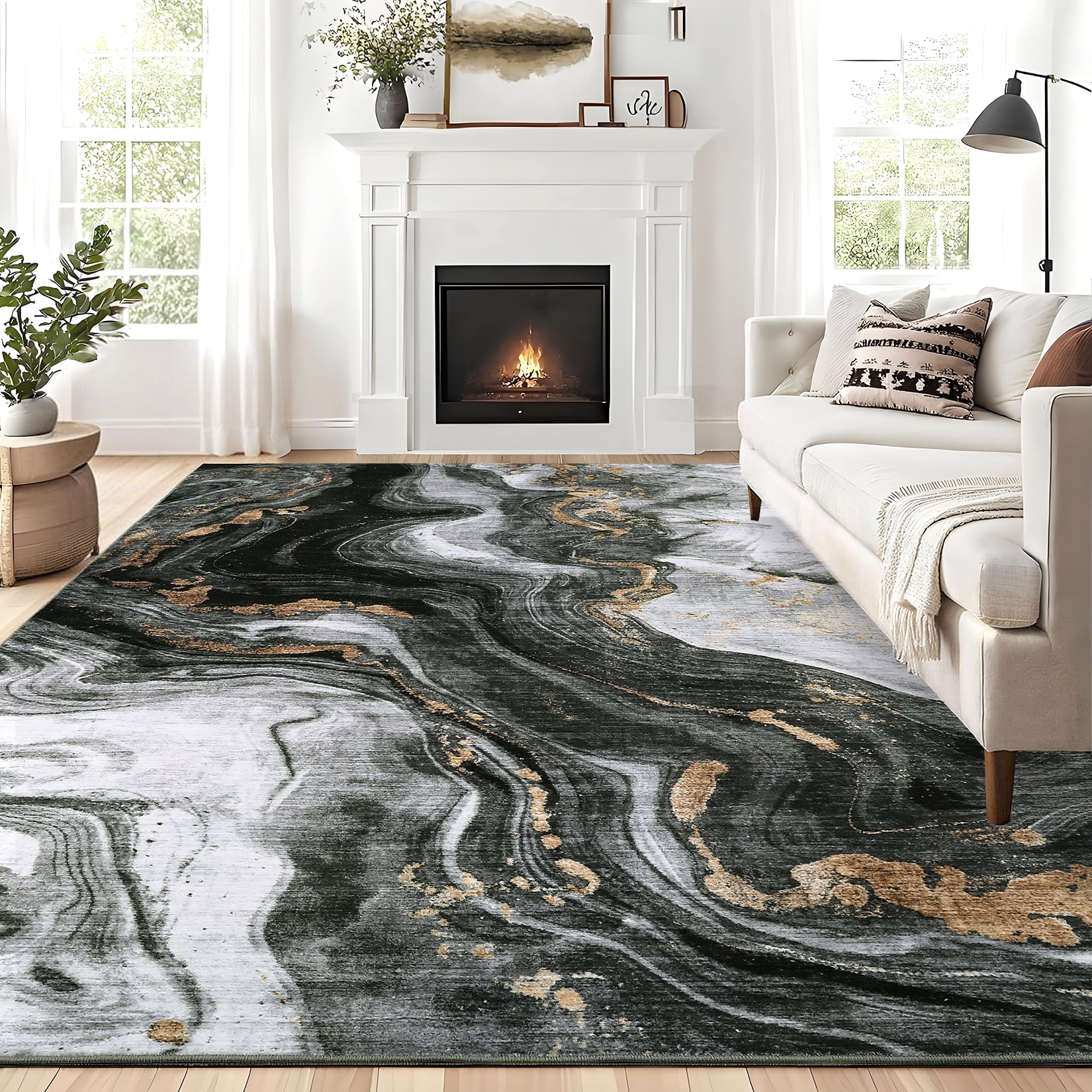 Hasoo Large 9' x 12' Washable Rugs for Living Room Abstract Rug Low ...