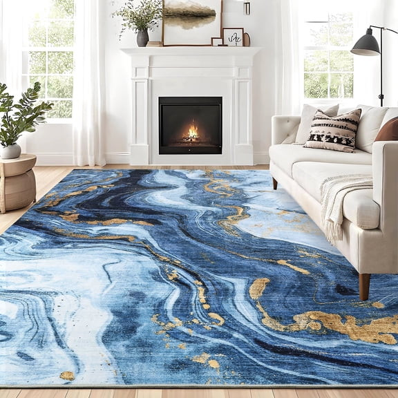 Blue Neutral Rug Hasoo 9' x 12' Black Modern Neutral Arch Striped Area Rug for Living ...
