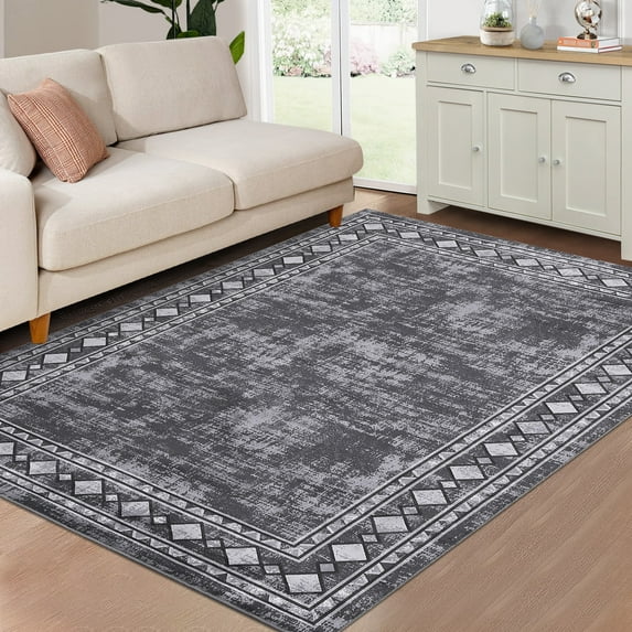 Hasoo Large Area Rug 10' x 13' Rug for Living Room Bedroom Border Non-Slip Washable Accent Carpet Gray