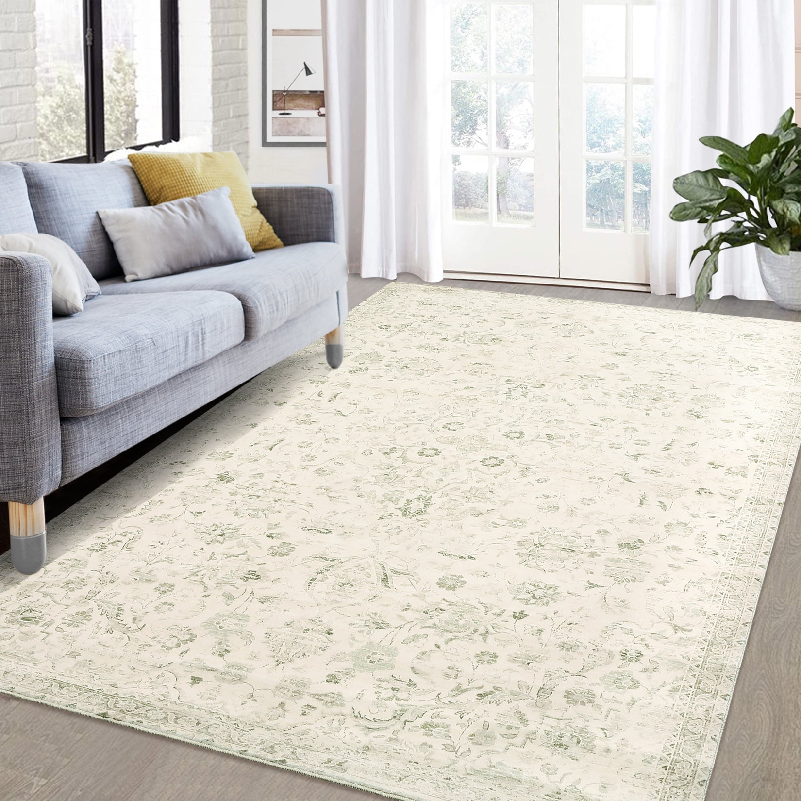 Hasoo Large Area Rug 9' x 12' Green Vintage Rug Flodable Thin Rug Retro ...