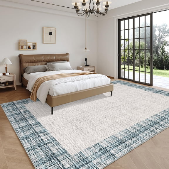 Hasoo Large Area Rug 9' x 12' Rug for Living Room Bedroom Border Non-Slip Washable Accent Indoor Carpet Blue