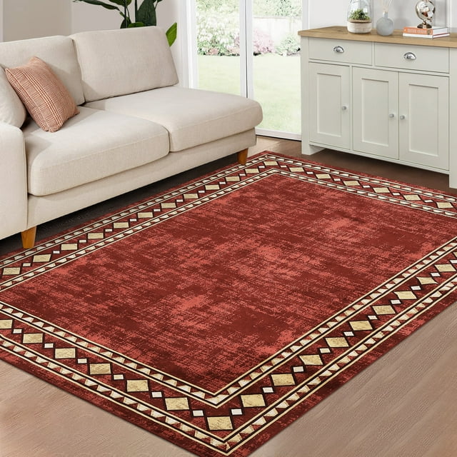 Long Red Rugs Hasoo 9' x 12' Large Area Rug, Non-Slip, Washable, Red Carpet for ...