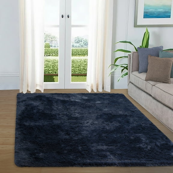 Hasoo Large Fluffy Area Rug 9' x 12' Area Rug for Living Room, Shaggy Non-Skid Plush Floor Cover Accent Rug for Indoor Bedroom Carpet, Navy