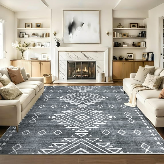 Hasoo Large Indoor Area Rugs 10' x 13' Rug for Living Room Washable Modern Rhomboid Carpet, Gray