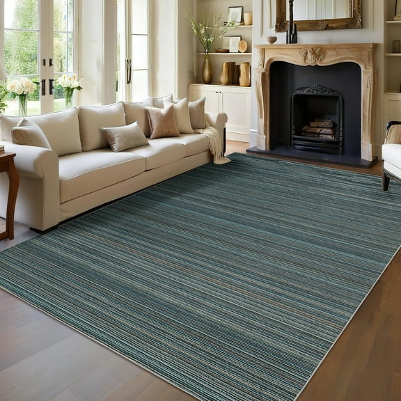 Hasoo Large Living Room Area Rug 10' x 13' Washable Indoor Carpet Blue Washable Modern Geometric Rug
