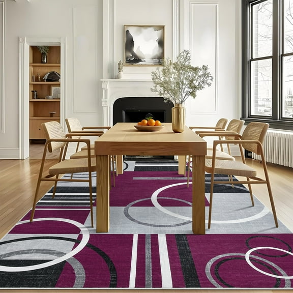 Hasoo Large Modern Area Rug 10' x 13' Rugs for Living Room Abstract Geometrical Indoor Carpet, Purple