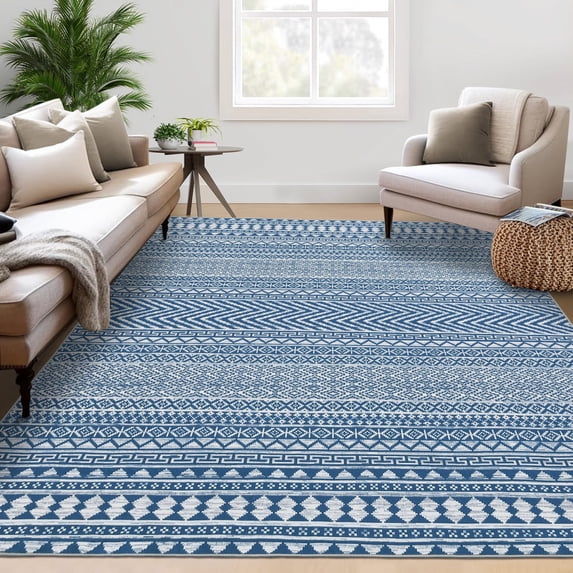 Hasoo Large Modern Area Rug 10' x 13' Rugs for Living Room Boho Geometrical Indoor Carpet, Blue