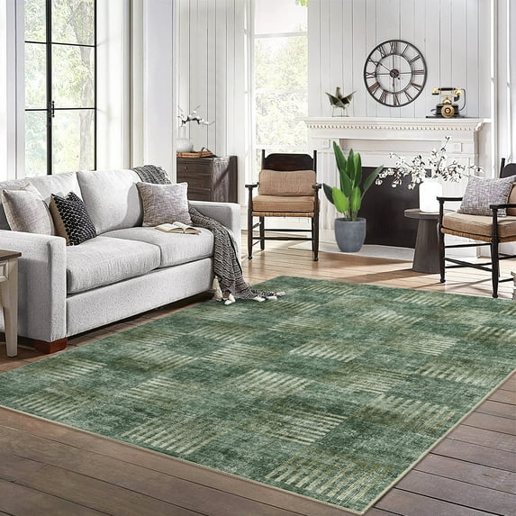 Hasoo Large Modern Area Rug 9' x 12' Rugs for Living Room Abstract Geometric Pattern Carpet, Green